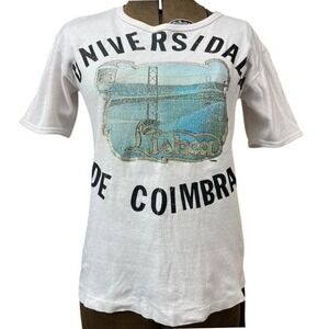 VTG UNIVERSIDADE COIMBRA Womens (M) Single Stitch T-Shirt  Fitted Lisbon College